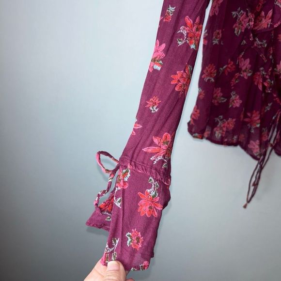 FREE PEOPLE AMANDA RUFFLE LONG SLEEVE TOP PINK SIZE S - Picture 5 of 12